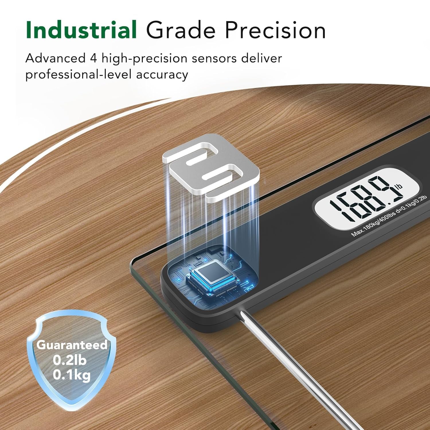 Scale for Body Weight, Accurate Bathroom Scales, Digital Weighing Machine for People, 400Lb Capacity, LCD Display, Step-On Technology, Tempered Glass, Measuring Tape Included