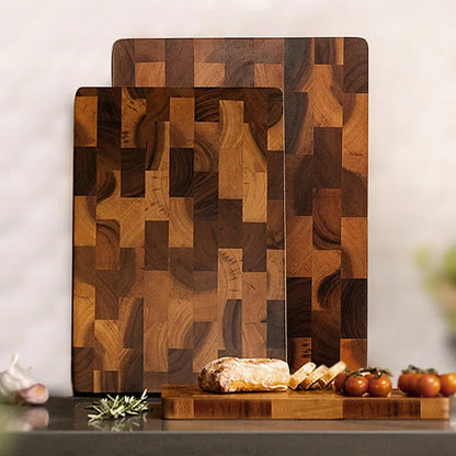 3Pc Set Acacia Wood Cutting Boards for Kitchen, Large Chopping Board Double Sided, End Grain Cutting Board with Handle, Charcuterie Butcher Block for Meal Prep