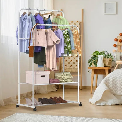 Garment Hanging Rack Clothing Hanging Rail Pillow Shoe Display Organizer Stand Rolling Wheel Clothes Organizer