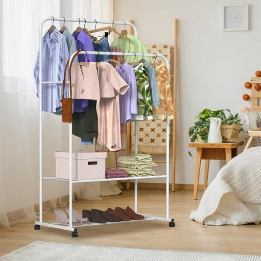 Garment Hanging Rack Clothing Hanging Rail Pillow Shoe Display Organizer Stand Rolling Wheel Clothes Organizer