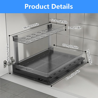 1Pc 2Tier Pull Out Under Sink Organizer Cabinet Organizer With Sliding Drawer Tray L Shaped Slide Out Storage Shelves For Bathroom Kitchen Cabinet