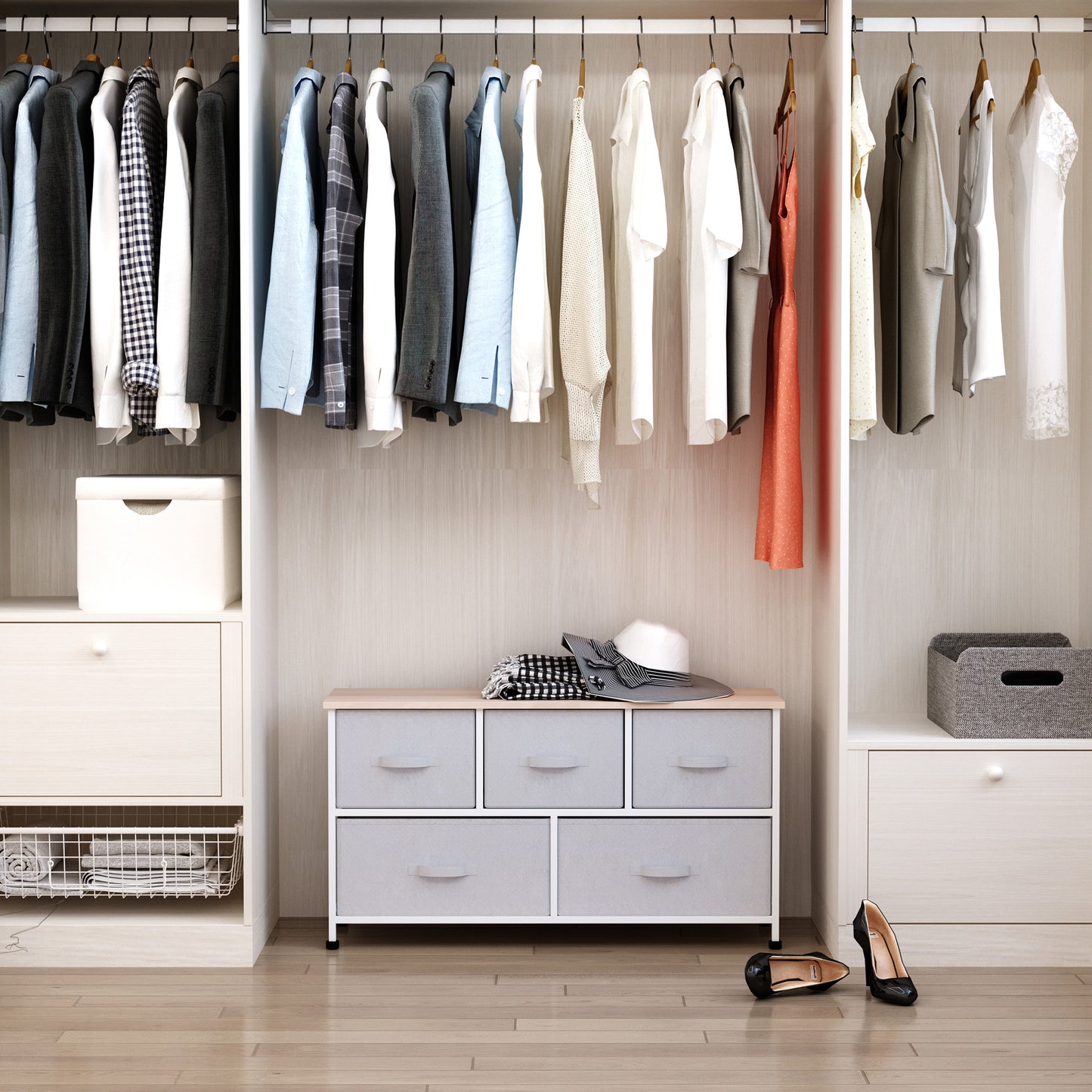 40" L 5 Drawer Horizontal Storage Cube Dresser Unit Bedroom Organizer Living Room Shelf Tower with Bins