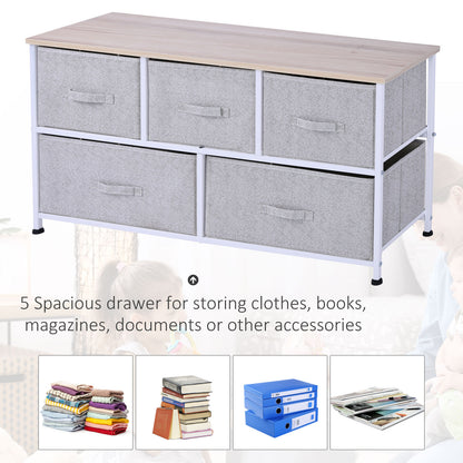 40" L 5 Drawer Horizontal Storage Cube Dresser Unit Bedroom Organizer Living Room Shelf Tower with Bins