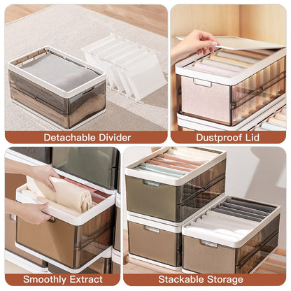 3 Pack Foldable Storage Bin With Lid Stackable Plastic Closet Organizer With Handle Divider Collapsible Drawer Organizer For Toys Clothes