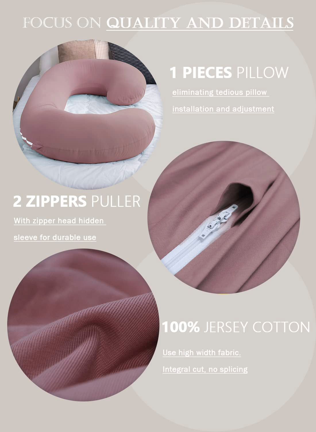 Cooling Pregnancy Pillow, Maternity Pillow with Soft Cotton Cover, C Shaped for Pregnant Sleeping (Cooling Cotton-Pink)
