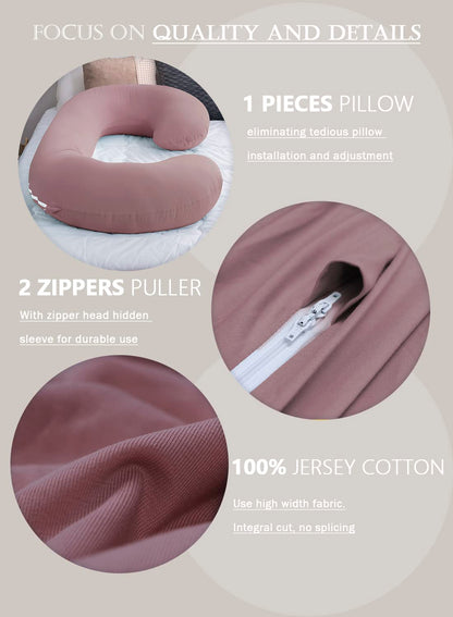 Cooling Pregnancy Pillow, Maternity Pillow with Soft Cotton Cover, C Shaped for Pregnant Sleeping (Cooling Cotton-Pink)