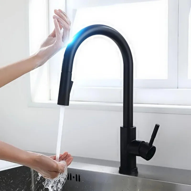 Brushed Kitchen Faucet  Smart Touch Kitchen Faucets Pull Out Kitchen Mixer Tap 304 Stainless Steel Sensor Kitchen Faucets