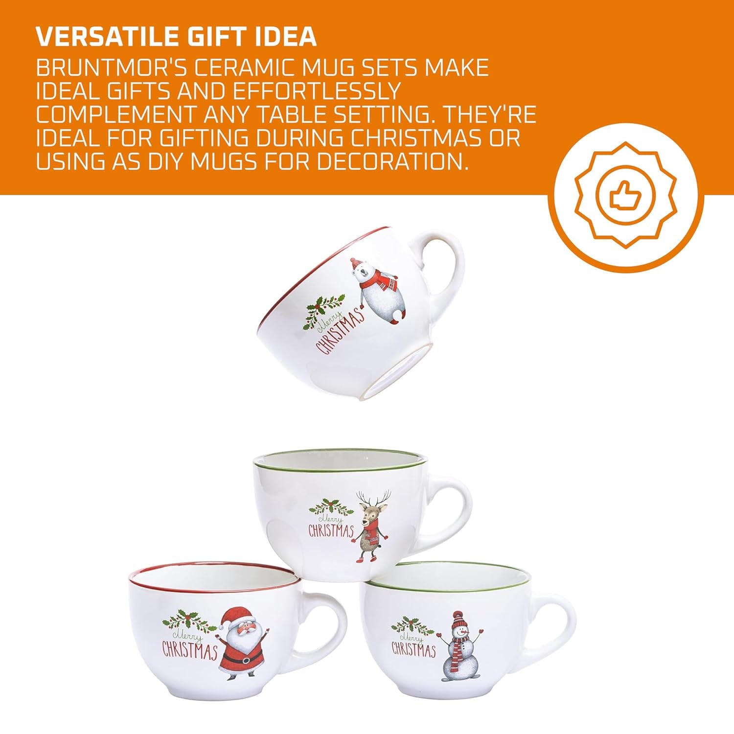 24 Oz Porcleian Ceramic Jumbo Coffee Mug Set of 4, Oversized Coffee Mugs in White Christmas Theme, Ideal for Coffee, Soup Mugs with Handles and Lids Microwave Safe, Birthday and Wedding Gifts