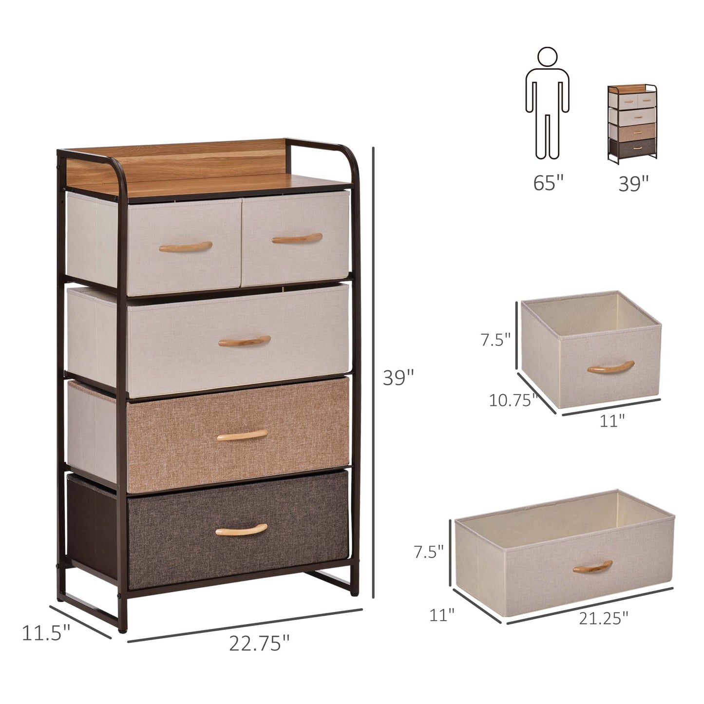 5 Drawer Storage Dresser Tower for Bedroom and Home Organization