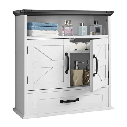 Bathroom Wall Cabinet, 2 Doors & Adjustable Shelf, Over The Toilet Storage Medicine Cabinet Wall Mounted, Hanging Organizer With Drawer & Open Partition For Laundry Room Kitchen Restroom, White