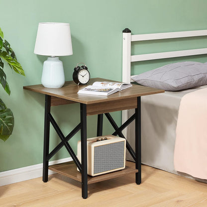 End Table Large 24 Inch Farmhouse Industrial Design Side Table Nightstand with Storage Shelf for Living Room, Easy Assembly, Espresso