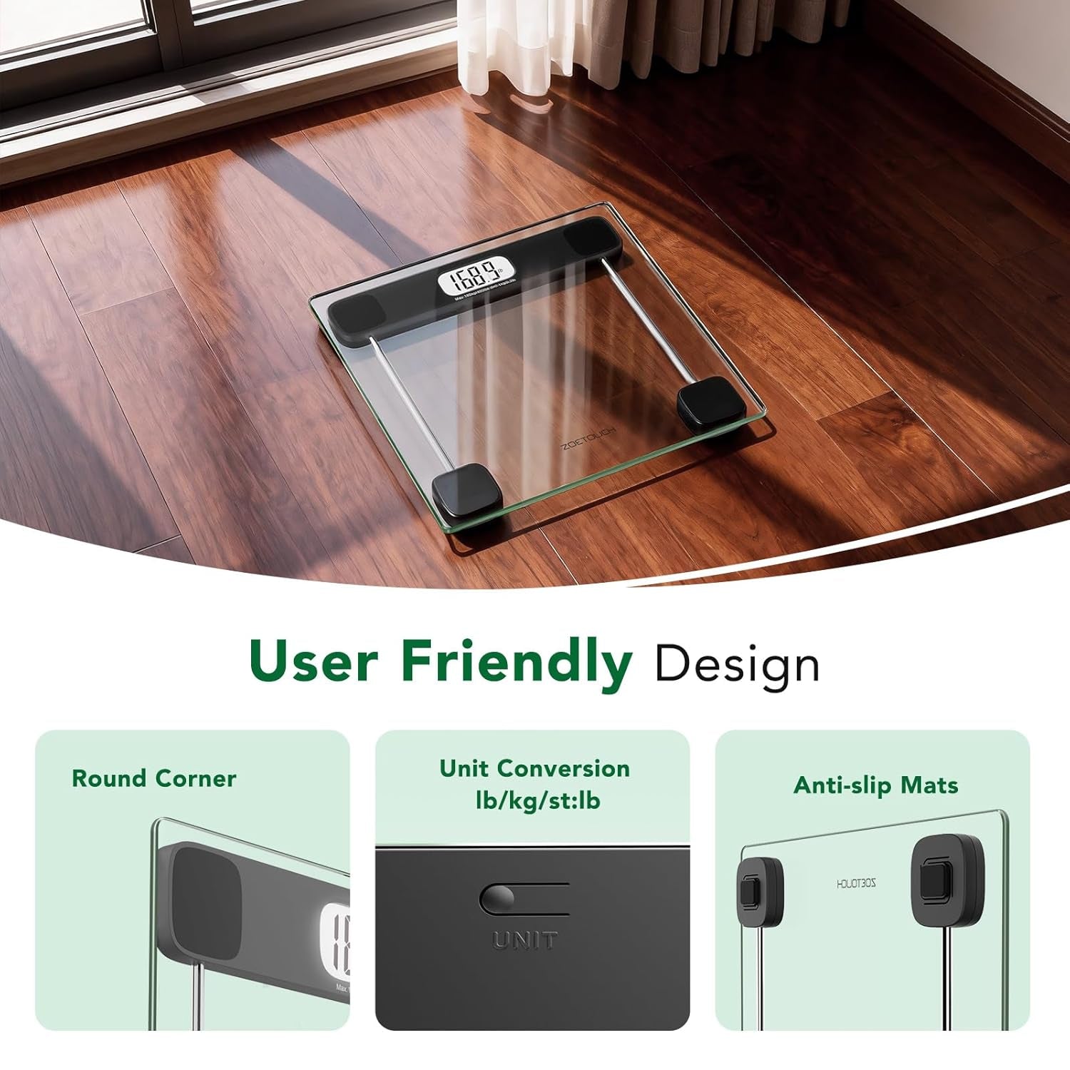 Scale for Body Weight, Accurate Bathroom Scales, Digital Weighing Machine for People, 400Lb Capacity, LCD Display, Step-On Technology, Tempered Glass, Measuring Tape Included