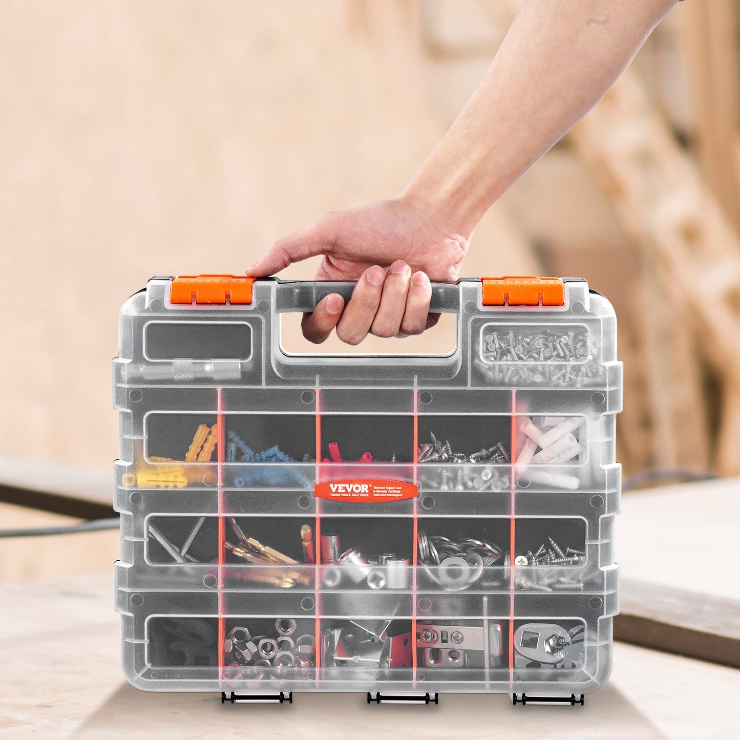 Two-sided Small Parts Organizer 34-Compartment Double-Sided PP Hardware Organizer Box