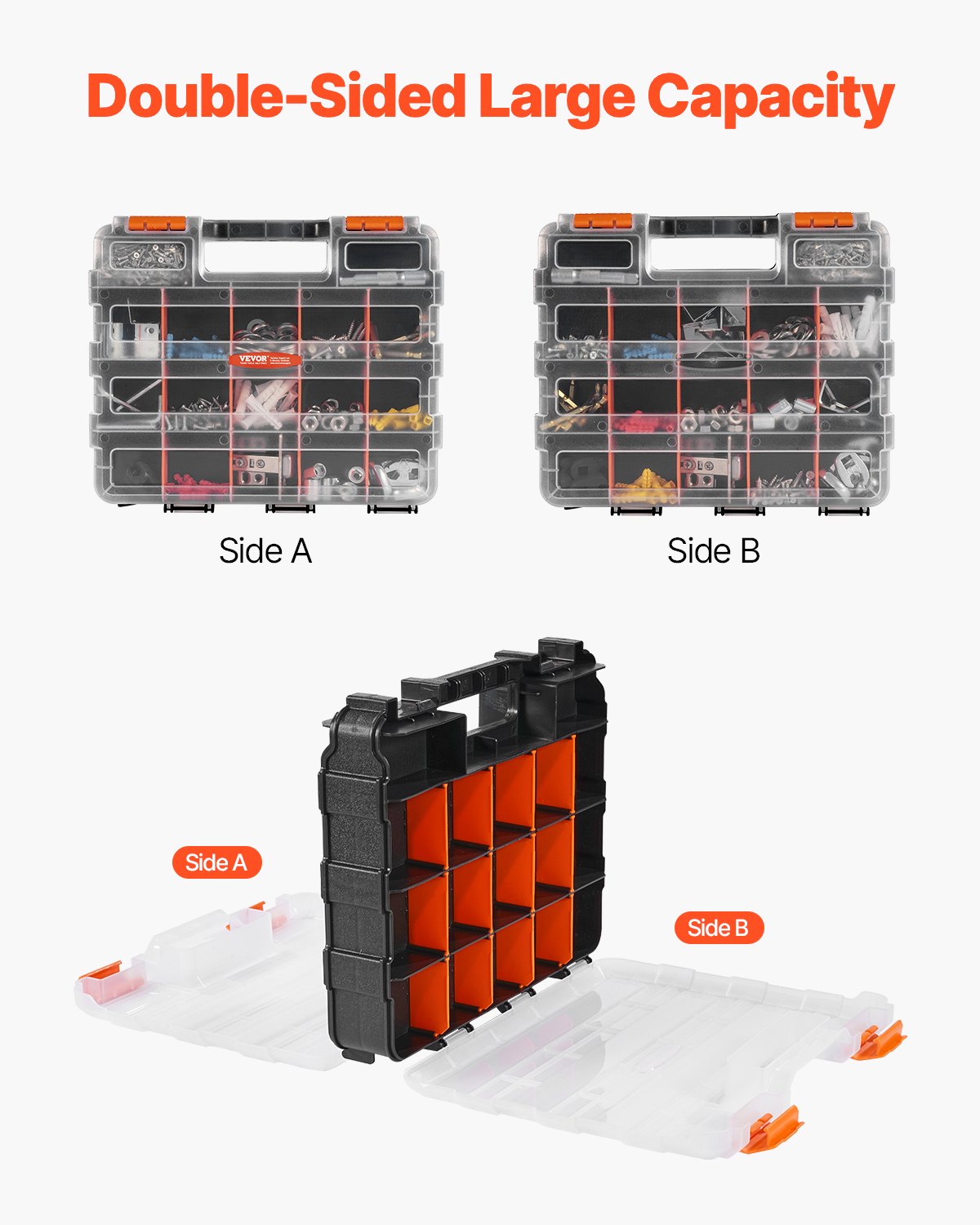 Two-sided Small Parts Organizer 34-Compartment Double-Sided PP Hardware Organizer Box