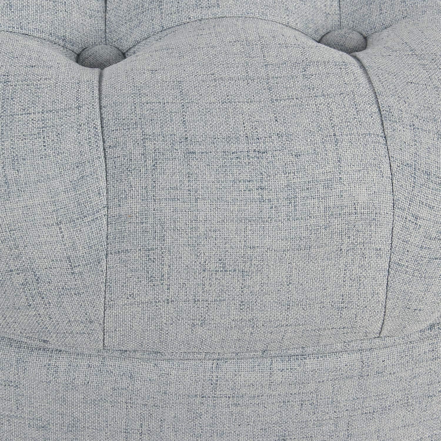 Home Decor | Button Tufted Woven round Storage Ottoman | Ottoman with Storage for Living Room & Bedroom (Light Blue)