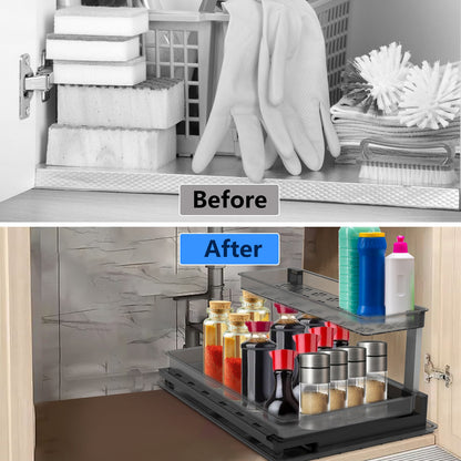1Pc 2Tier Pull Out Under Sink Organizer Cabinet Organizer With Sliding Drawer Tray L Shaped Slide Out Storage Shelves For Bathroom Kitchen Cabinet