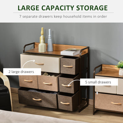 3-Tier Storage Organizer for Bedroom Entryway, 7-Drawer Dresser with Steel Frame for Bedroom, Maple Wood