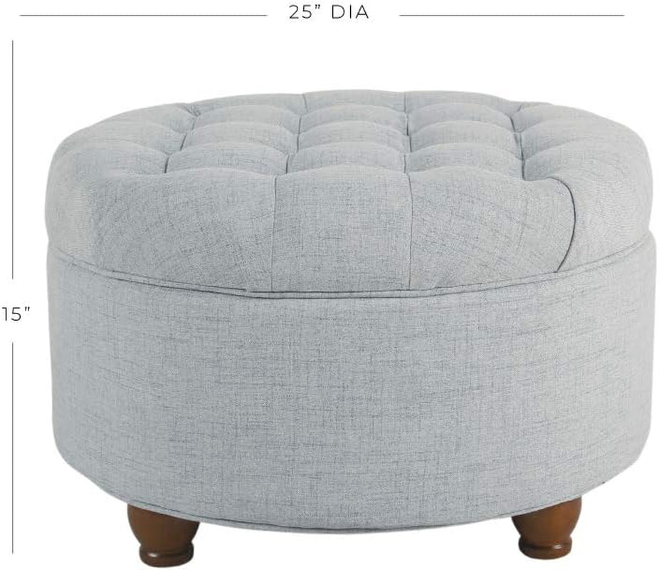 Home Decor | Button Tufted Woven round Storage Ottoman | Ottoman with Storage for Living Room & Bedroom (Light Blue)