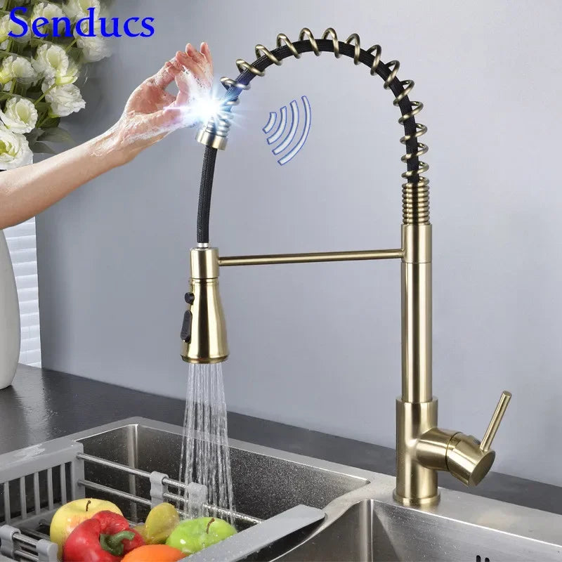Brushed Kitchen Faucet  Smart Touch Kitchen Faucets Pull Out Kitchen Mixer Tap 304 Stainless Steel Sensor Kitchen Faucets