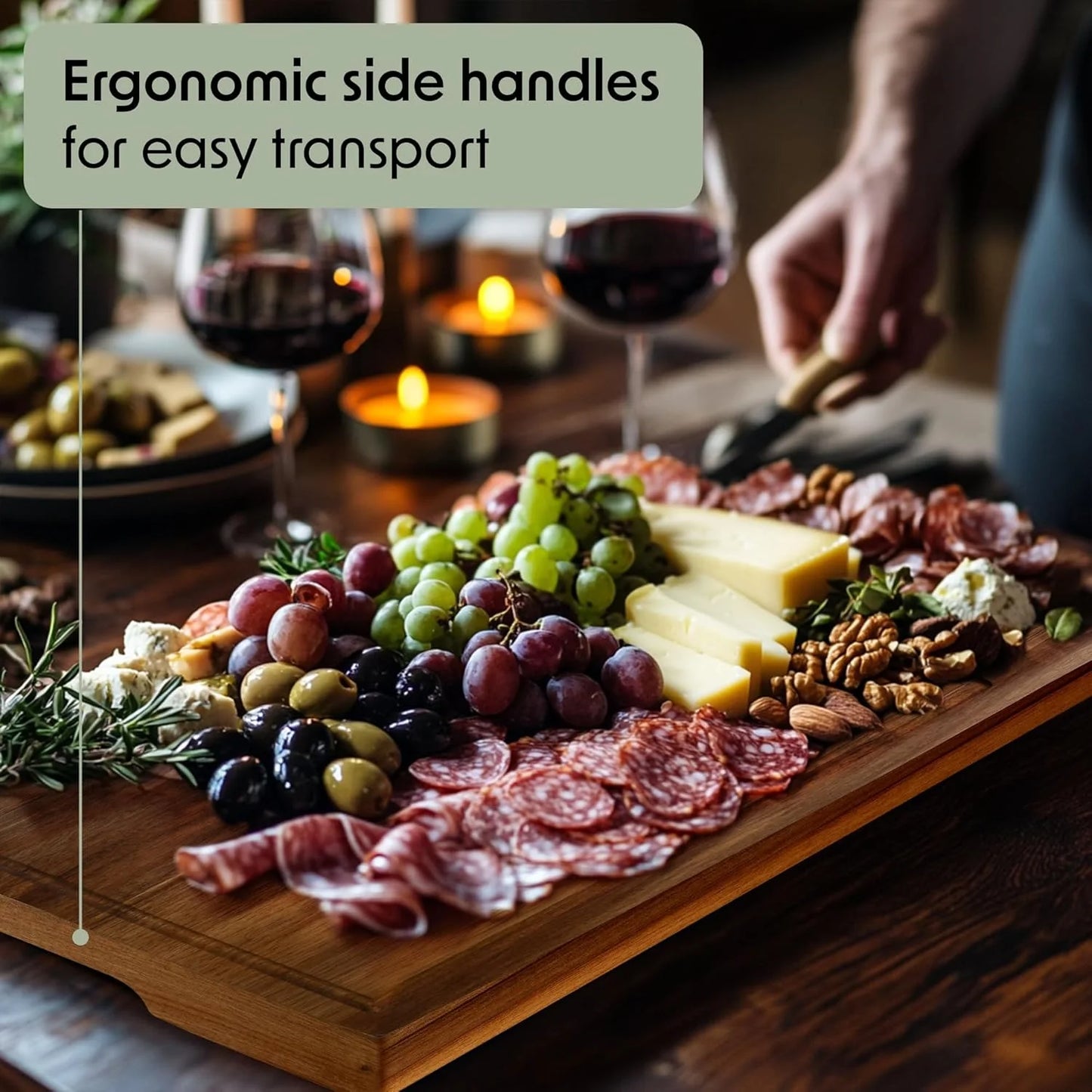 Acacia Wood Cutting Board Set of 3 | Non-Toxic Cutting Boards with Wooden Holder, Non-Slip Silicone Pads, Deep Juice Grooves & Handles | Ideal for Meat, Veggies & Charcuterie – Elegant Kitchen Gift