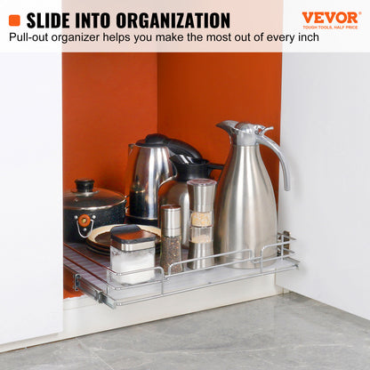 VEVOR 14W X 21D Pull Out Cabinet Organizer, Heavy Duty Slide Out Pantry Shelves, Chrome Plated Steel Roll Out Drawers, Sliding Drawer Storage For Home, Inside Kitchen Cabinet, Bathroom, Under Sink
