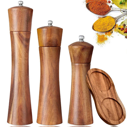 Salt and Pepper Grinder Acacia Wooden Spice Pepper Mill with Strong Adjustable Ceramic Grinder Kitchen Cooking Tools