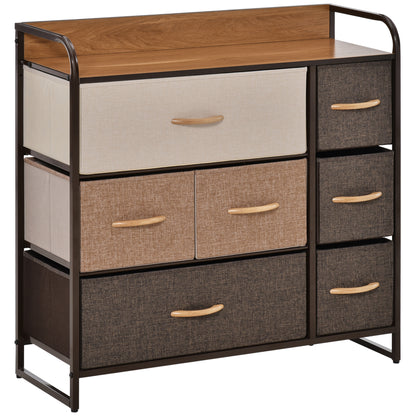 3-Tier Storage Organizer for Bedroom Entryway, 7-Drawer Dresser with Steel Frame for Bedroom, Maple Wood