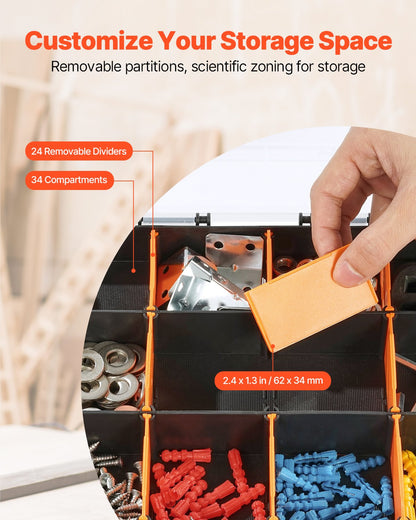 Two-sided Small Parts Organizer 34-Compartment Double-Sided PP Hardware Organizer Box